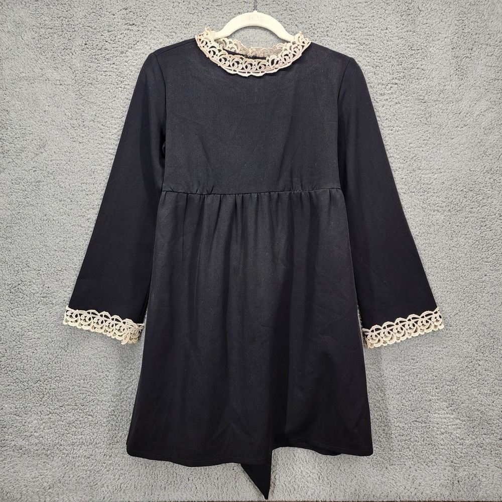 FRANNY Black‎ Lace Collar Babydoll Dress Long Sleeve Women's Size Small